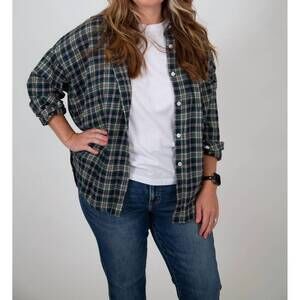 NEW VANILLA MONKEY button down plaid shirt - plus in hunter green